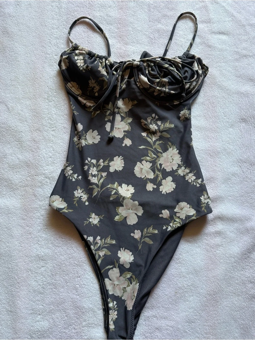O'Neill Black One-Piece Swimsuit with Cream Floral Print